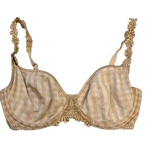 Vintage Marie Jo Beige Avero Plunge Lace Embroidered Bra 32D